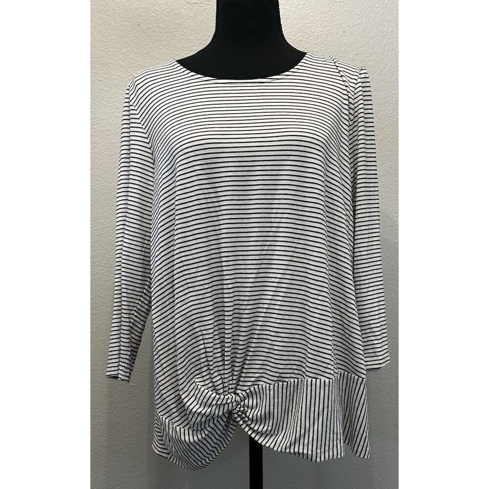 Chico’s Striped Twist Front Ultra Soft Knit Top Black White Size 2 (Large)